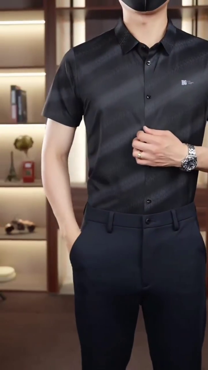 Black Vertical Striped Cotton Classic Slim Fit Opaque Casual Shirt