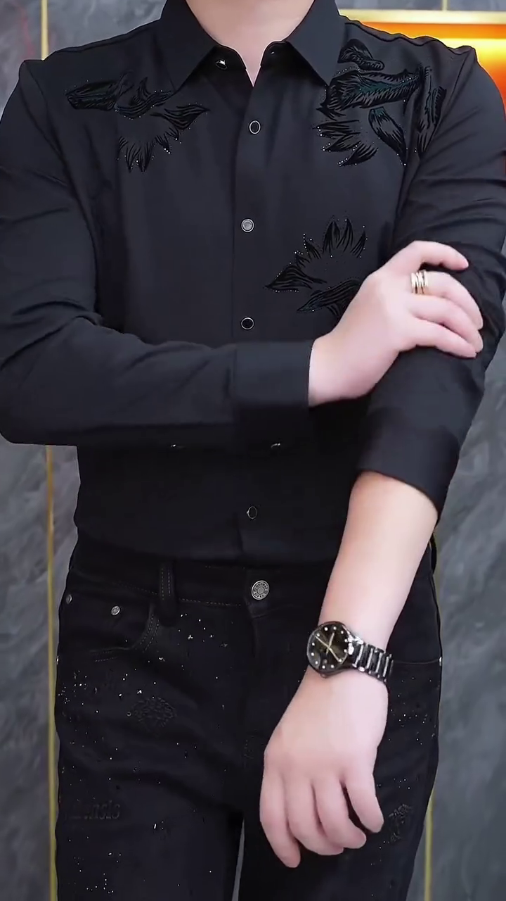 Serpentine Dragon Handwork Designer Slim Fit Shirt - Image 2