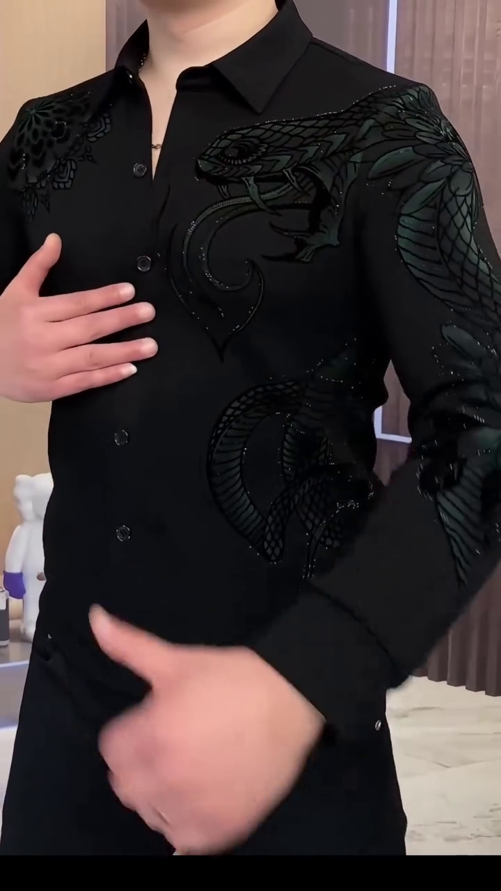 Serpentine Dragon Handwork Designer Slim Fit Shirt - Image 5