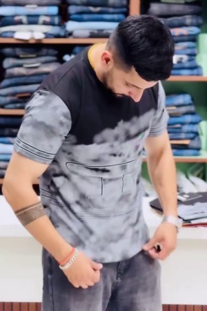Men Abstract Printed Neck Cotton Oversized Tshirt