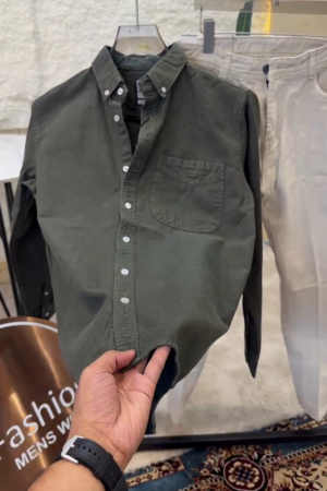 Men Button-Down Collar Solid Cotton Casual Shirt