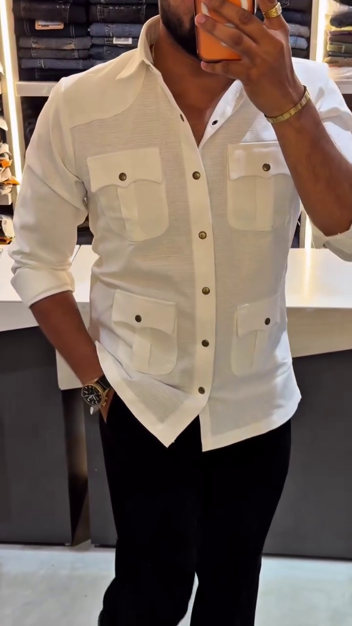 Men Comfort Fit Solid Spread Collar Casual Shirt