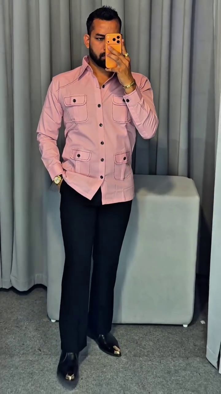Men Original Fit Solid Spread Collar Cotton Casual Shirt - Image 3