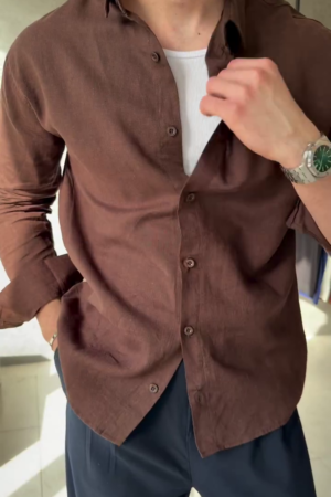 Relaxed Fit Textured Cutaway Collar Cotton Shirt