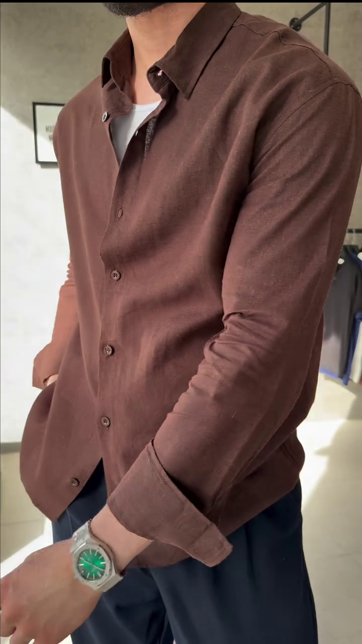 Relaxed Fit Textured Cutaway Collar Cotton Shirt - Image 11