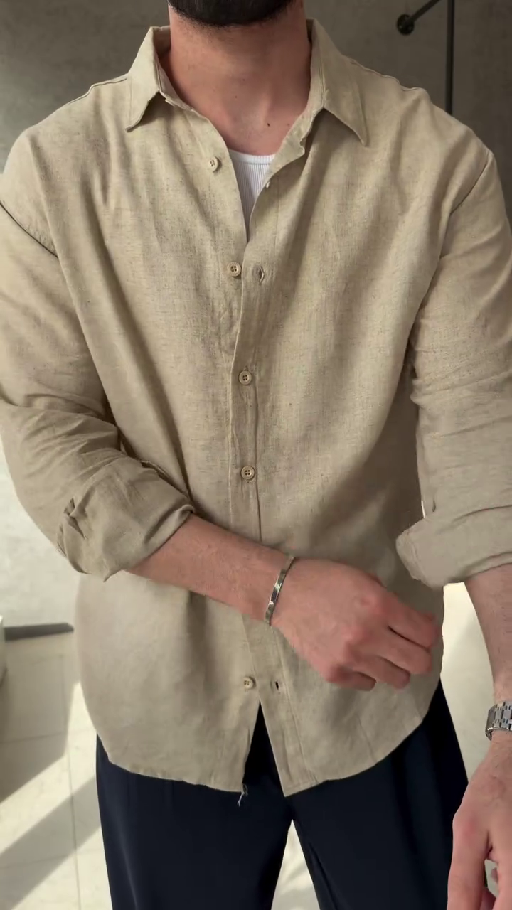 Relaxed Fit Textured Cutaway Collar Cotton Shirt - Image 10
