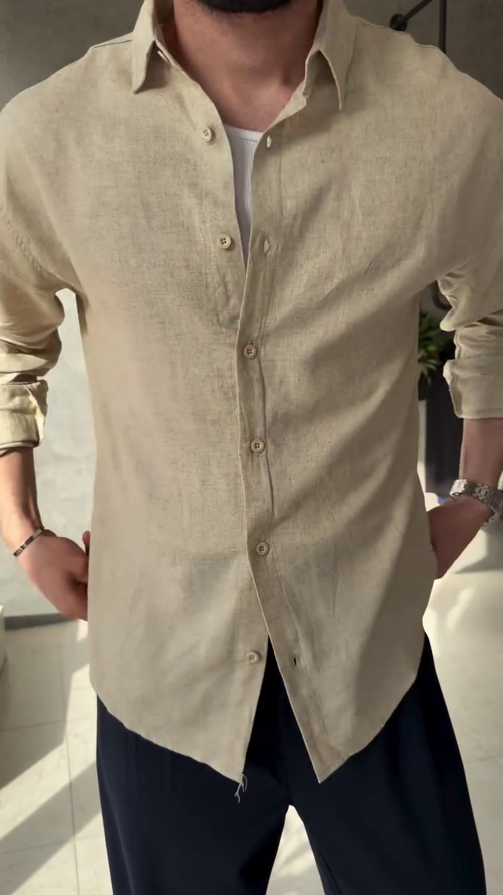 Relaxed Fit Textured Cutaway Collar Cotton Shirt - Image 9