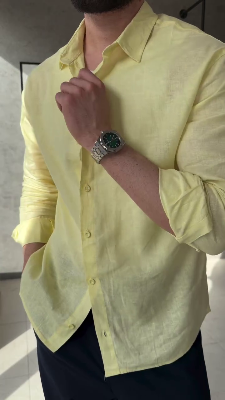 Relaxed Fit Textured Cutaway Collar Cotton Shirt - Image 8