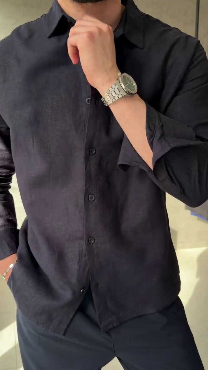Relaxed Fit Textured Cutaway Collar Cotton Shirt - Image 5