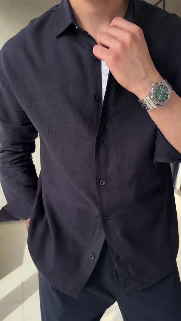 Relaxed Fit Textured Cutaway Collar Cotton Shirt - Image 4