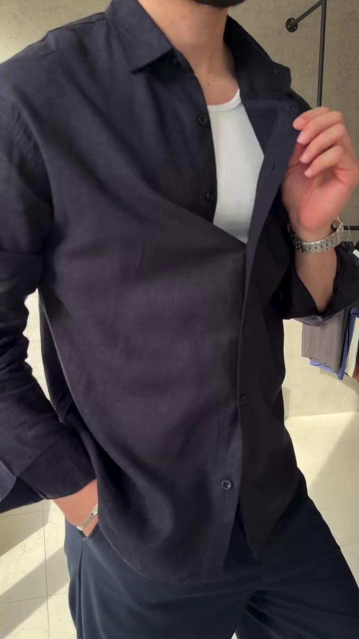 Relaxed Fit Textured Cutaway Collar Cotton Shirt - Image 3