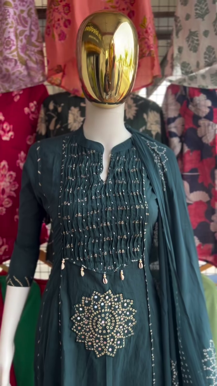 Ethnic Motifs Printed Fit & Flare Midi Ethnic Dress With Dupatta - Image 6