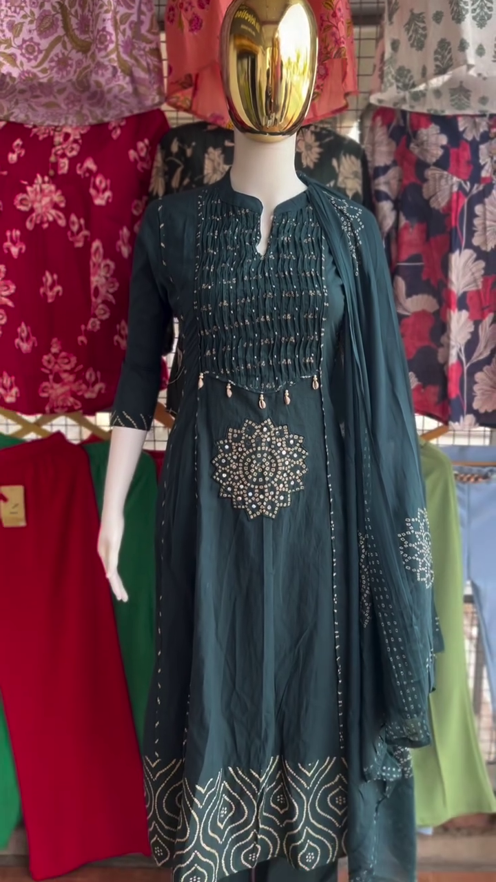Ethnic Motifs Printed Fit & Flare Midi Ethnic Dress With Dupatta - Image 5