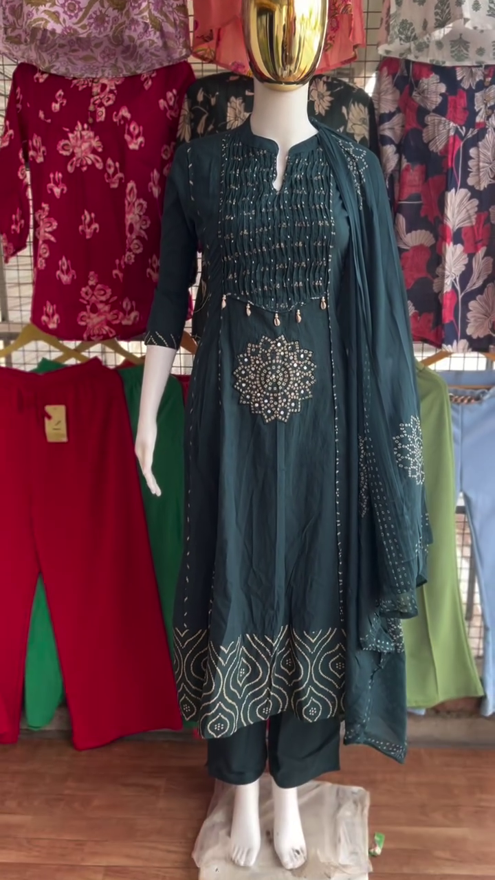 Ethnic Motifs Printed Fit & Flare Midi Ethnic Dress With Dupatta - Image 4