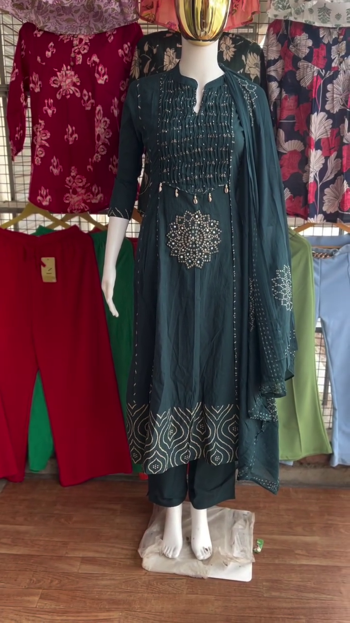 Ethnic Motifs Printed Fit & Flare Midi Ethnic Dress With Dupatta - Image 3