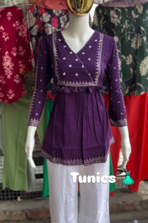 Embroidered Angrakha Thread Work Chanderi Silk Kurta with Trousers & Dupatta
