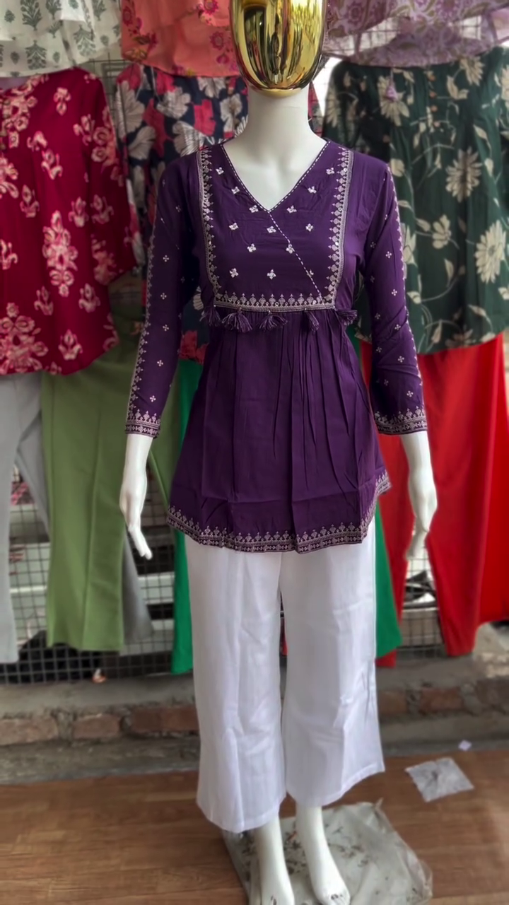 Embroidered Angrakha Thread Work Chanderi Silk Kurta with Trousers & Dupatta - Image 9