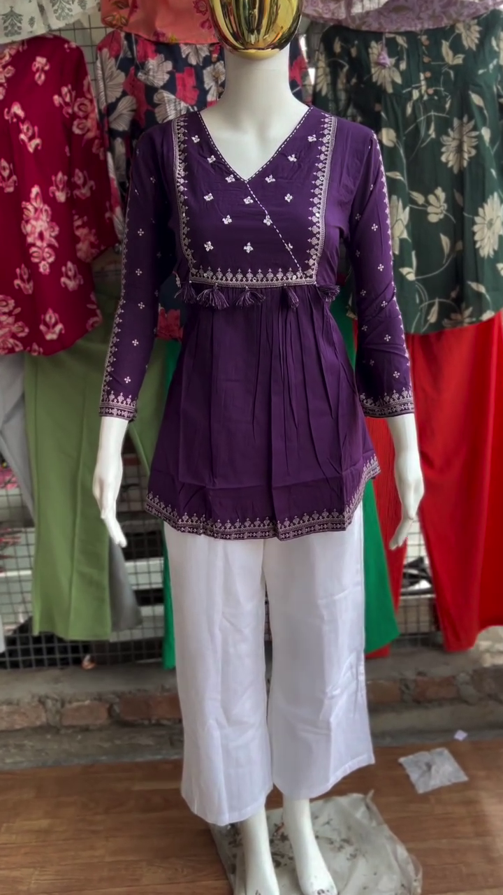 Embroidered Angrakha Thread Work Chanderi Silk Kurta with Trousers & Dupatta - Image 8