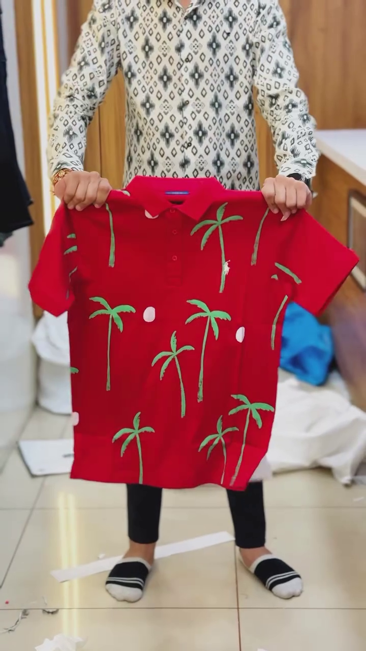 Floral Printed Polo Collar Cotton T-shirt - Image 6