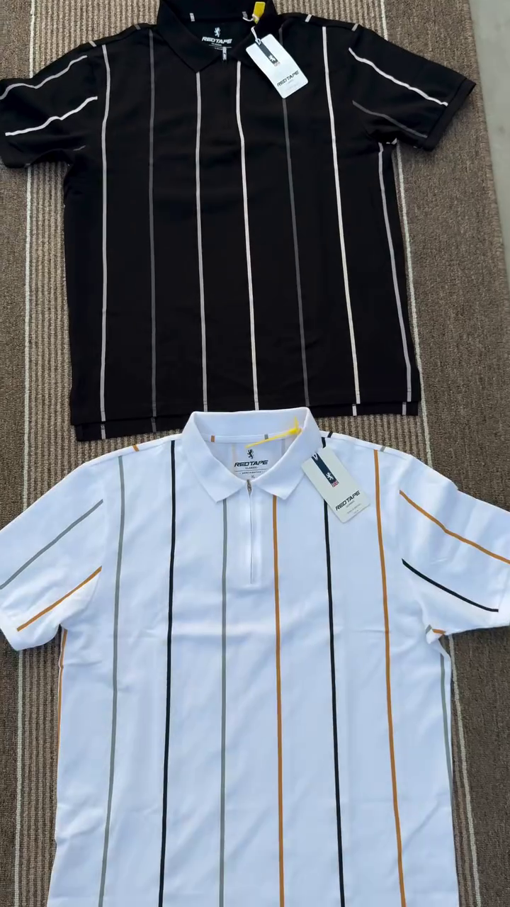 Men Pure Cotton Vertical Stripe Zipper Polo T-Shirt