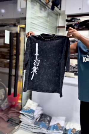 Unisex Bleach Anime Oversized Stone Washed T Shirts for Men