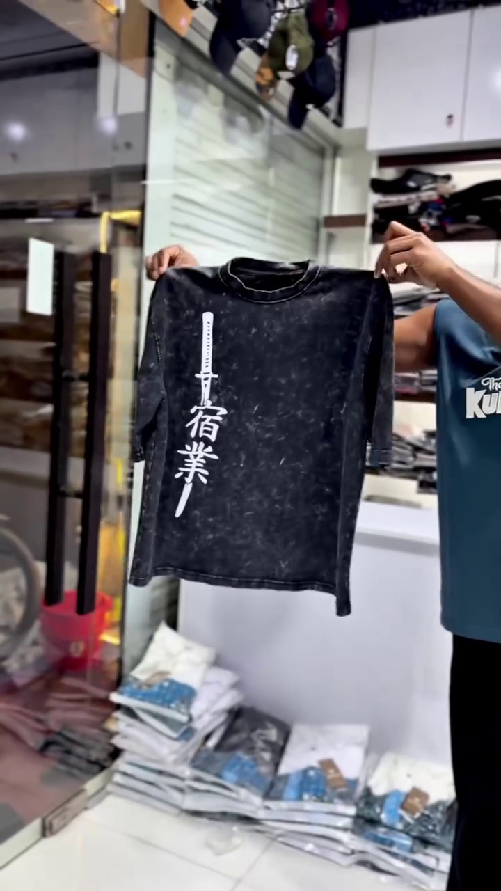 Unisex Bleach Anime Oversized Stone Washed T Shirts for Men