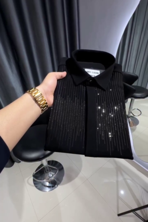 Men Shirt | Slim Fit Full Sleeve Point Collar with Sequin Embellishment