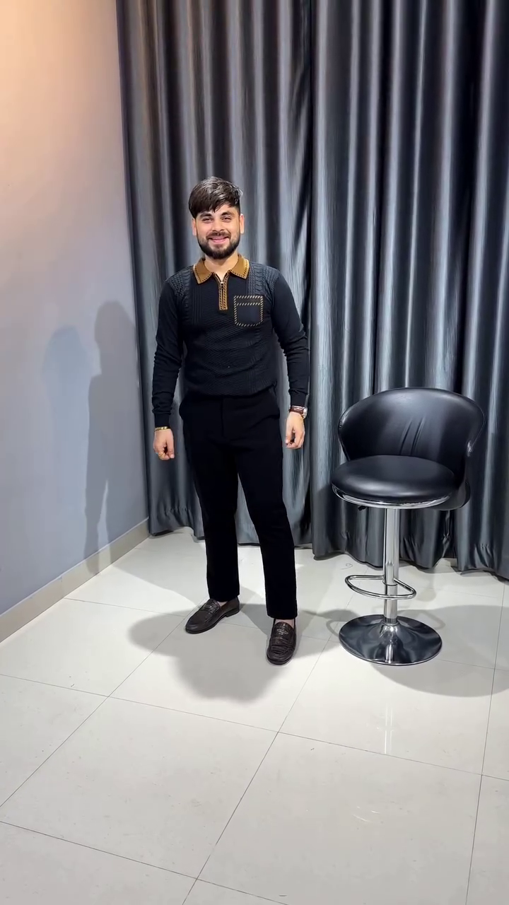 Men Solid Polo Collar Woollen T-shirt - Image 6
