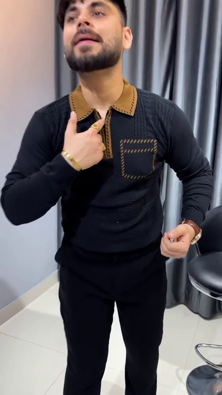 Men Solid Polo Collar Woollen T-shirt - Image 4
