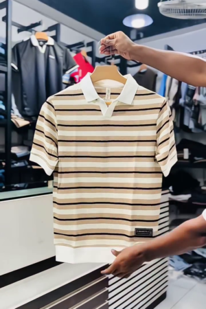 Men Striped Polo Collar T-shirt