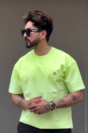 Men Printed Lime Green Cotton Oversized Fit T-Shirts