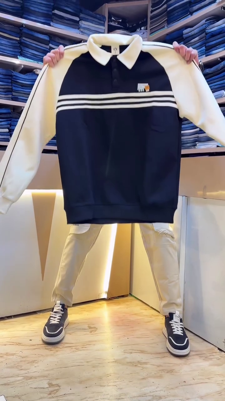 Men Printed Shirt Collar Long Sleeves Sweatshirt - Image 5