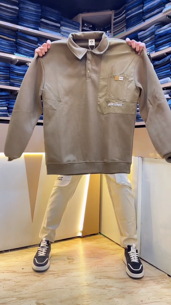 Men Printed Shirt Collar Long Sleeves Sweatshirt - Image 4