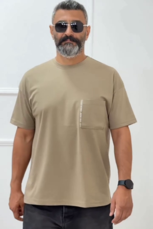 Groove Men Super Combed Cotton Oversized Textured T-Shirt with Zipper Pocket - MZ02