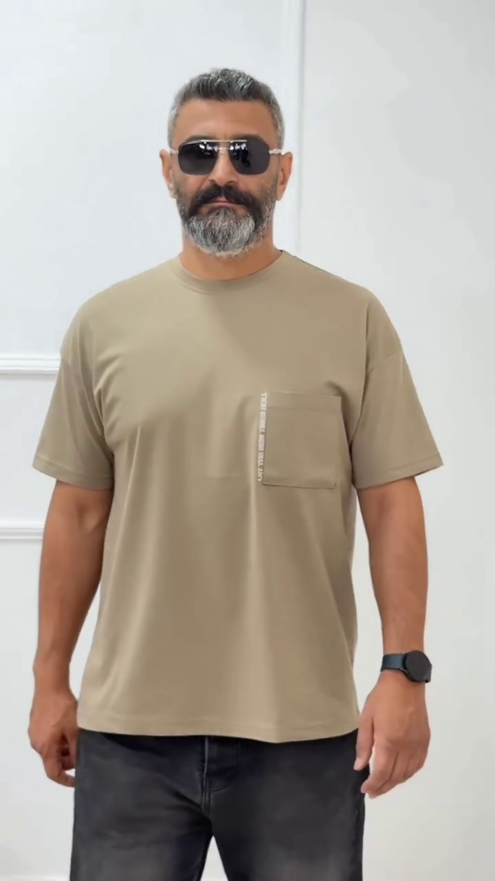 Groove Men Super Combed Cotton Oversized Textured T-Shirt with Zipper Pocket - MZ02